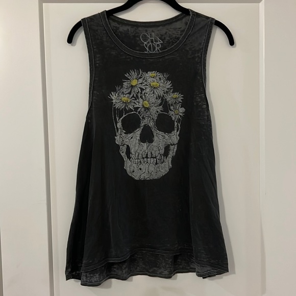 Chaser Skull tank with daisies size M - Picture 1 of 4